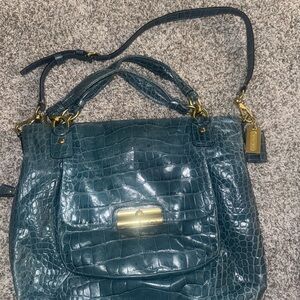 Coach Teal Crocodile Embossed Shoulder Bag